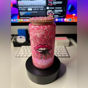 Pink Glitter Canabis Theme Decorative Tumbler